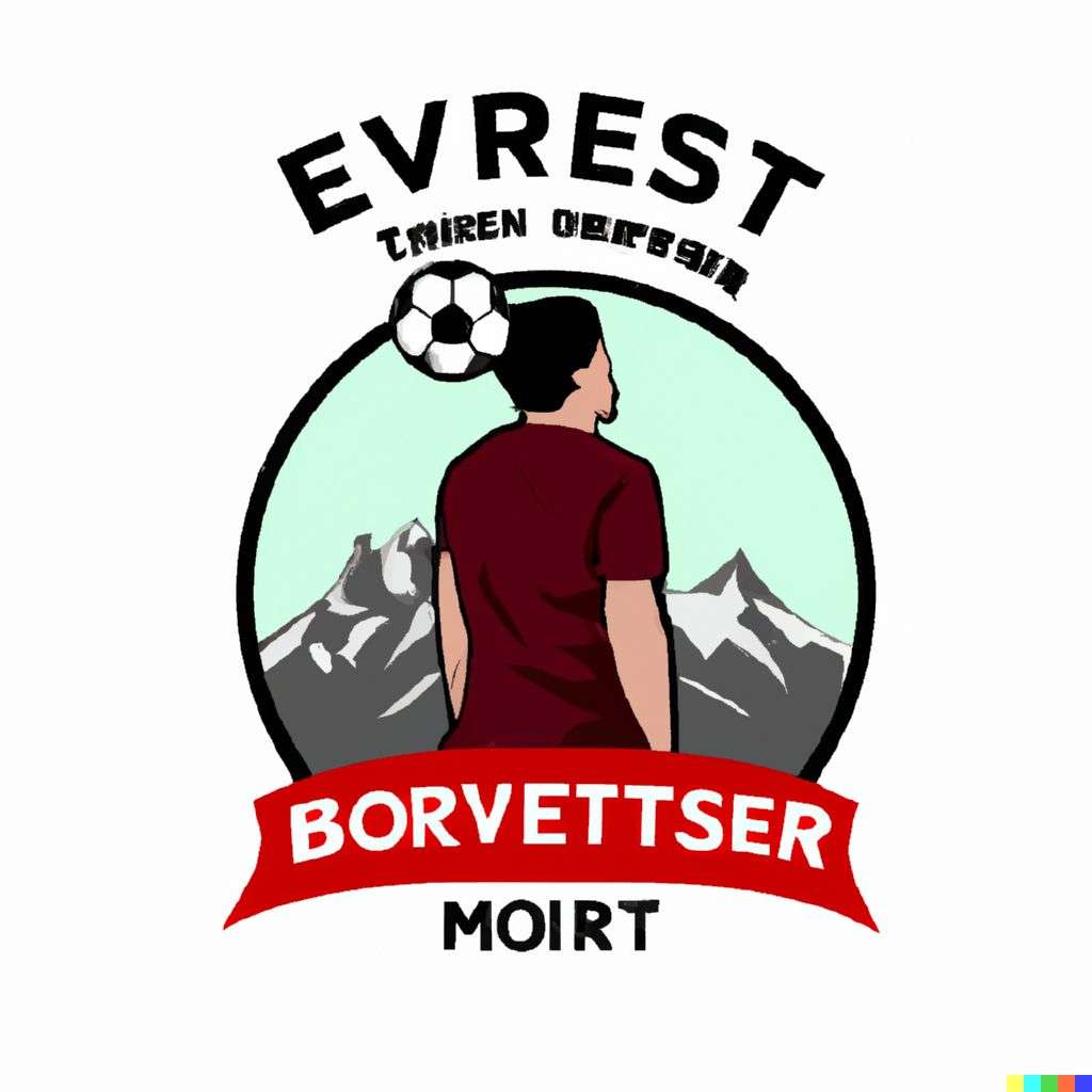 someone gazing at Mount Everest, soccer team emblem design